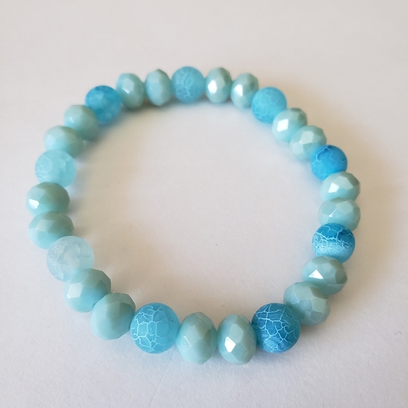 Bohemian Blue Ocean Women's bracelet 5pcs Natural Stone Glass Handmade Beaded - Picture 10 of 15